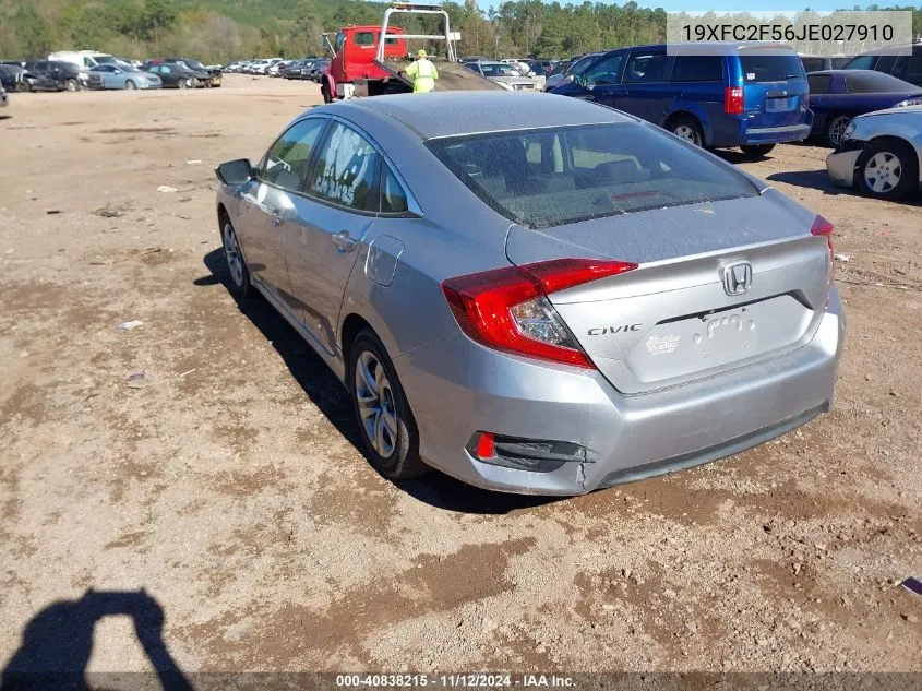 2018 Honda Civic Lx VIN: 19XFC2F56JE027910 Lot: 40838215