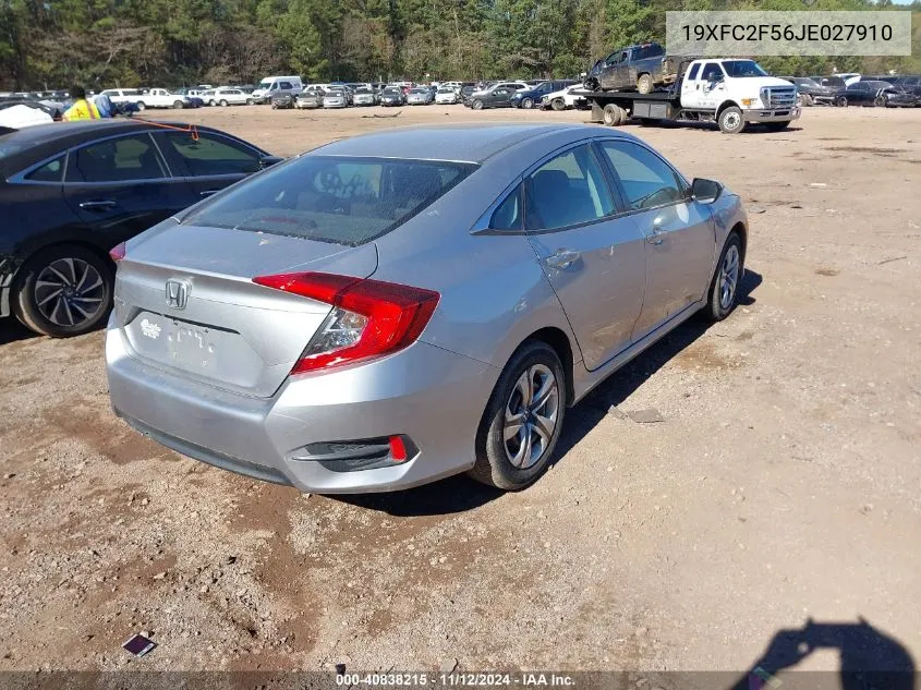 2018 Honda Civic Lx VIN: 19XFC2F56JE027910 Lot: 40838215