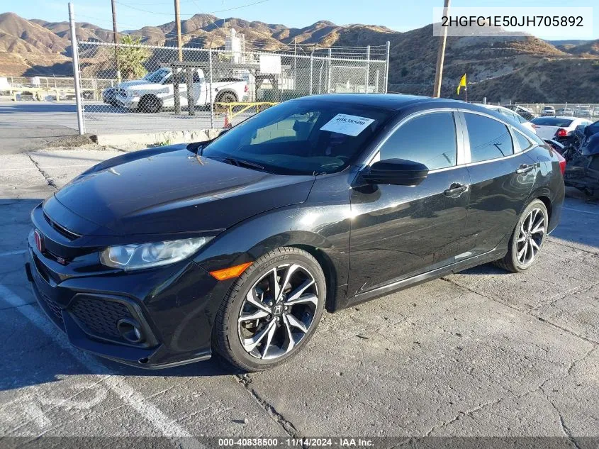 2018 Honda Civic Si VIN: 2HGFC1E50JH705892 Lot: 40838500