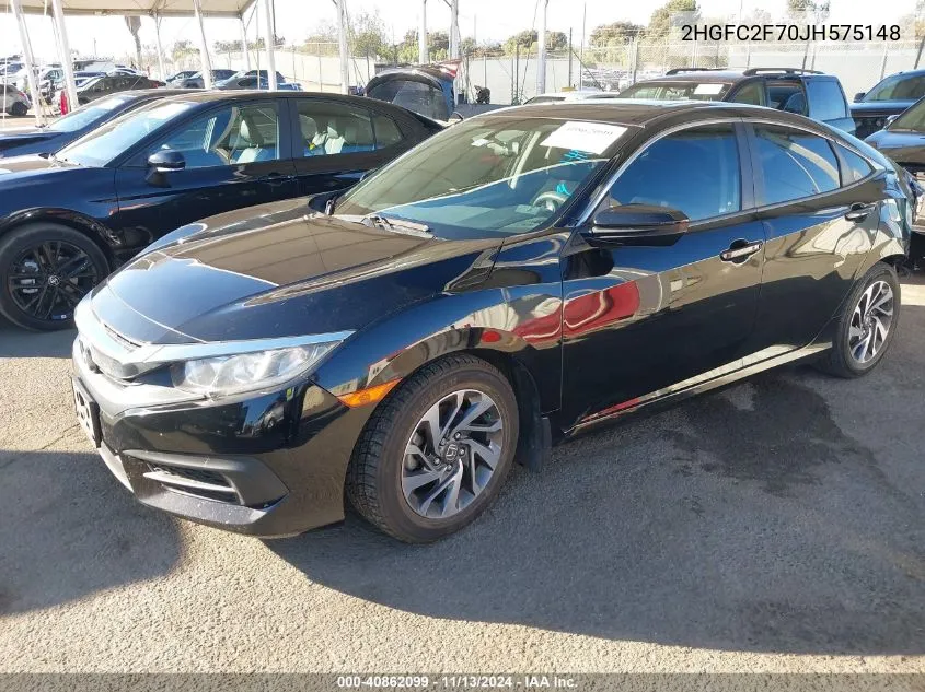 2018 Honda Civic Ex VIN: 2HGFC2F70JH575148 Lot: 40862099