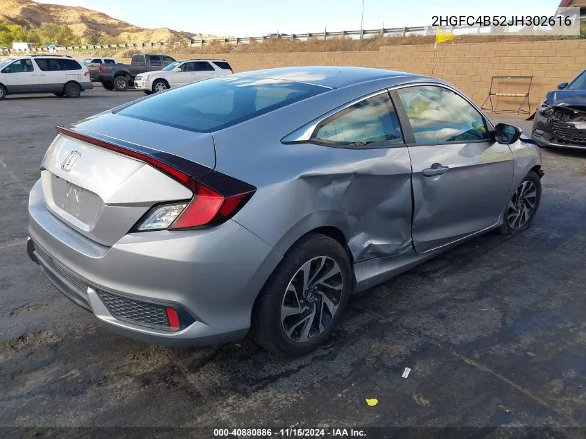 2018 Honda Civic Lx VIN: 2HGFC4B52JH302616 Lot: 40880886