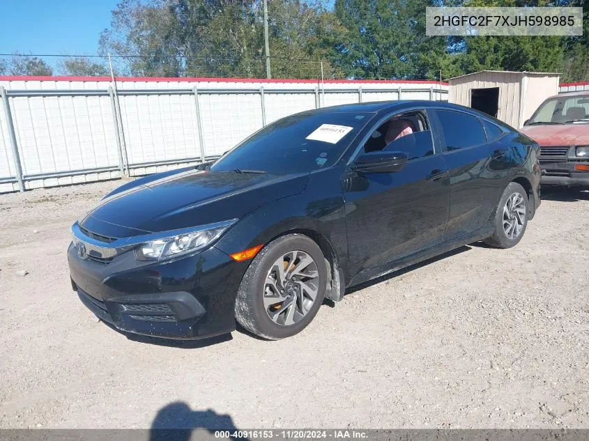 2018 Honda Civic Ex VIN: 2HGFC2F7XJH598985 Lot: 40916153