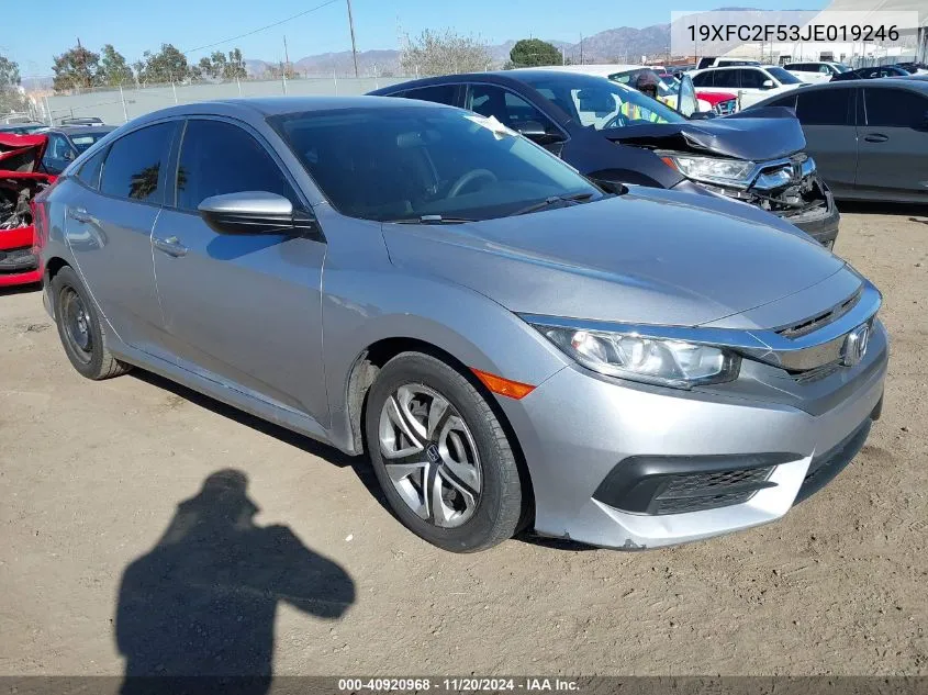 2018 Honda Civic Lx VIN: 19XFC2F53JE019246 Lot: 40920968