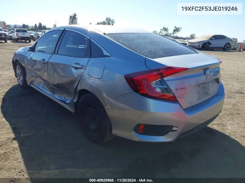 2018 Honda Civic Lx VIN: 19XFC2F53JE019246 Lot: 40920968