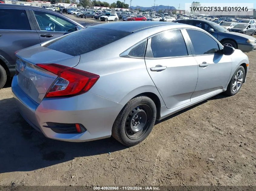 2018 Honda Civic Lx VIN: 19XFC2F53JE019246 Lot: 40920968