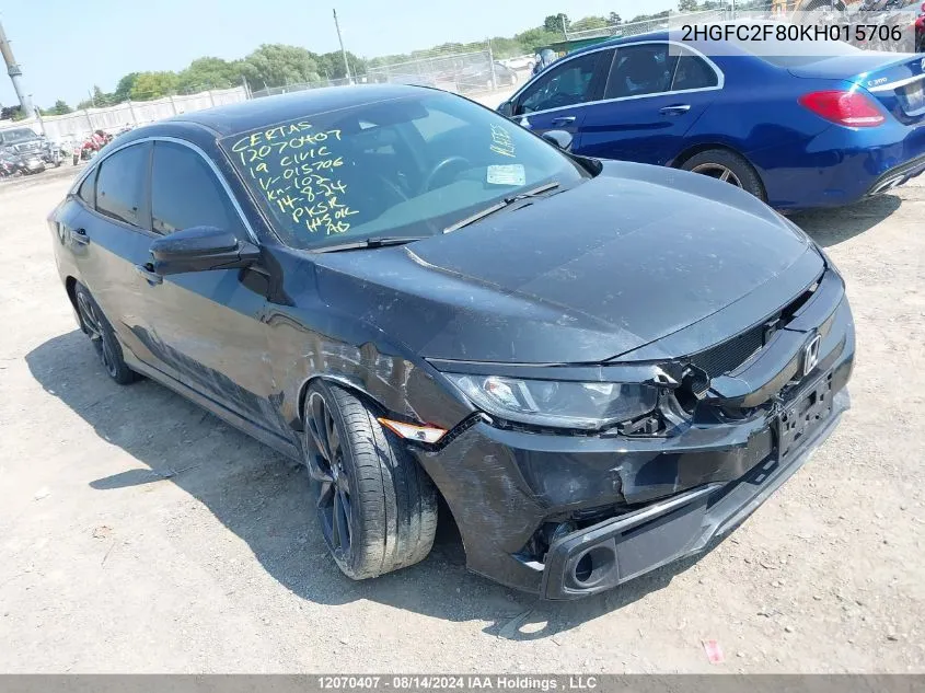 2019 Honda Civic Sport VIN: 2HGFC2F80KH015706 Lot: 12070407