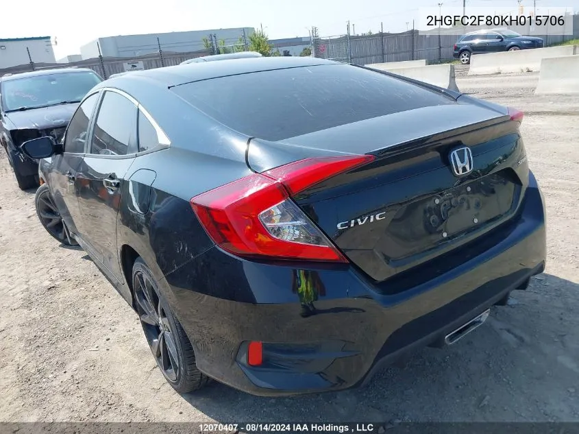 2019 Honda Civic Sport VIN: 2HGFC2F80KH015706 Lot: 12070407