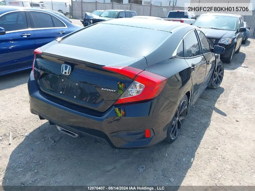 2019 Honda Civic Sport VIN: 2HGFC2F80KH015706 Lot: 12070407