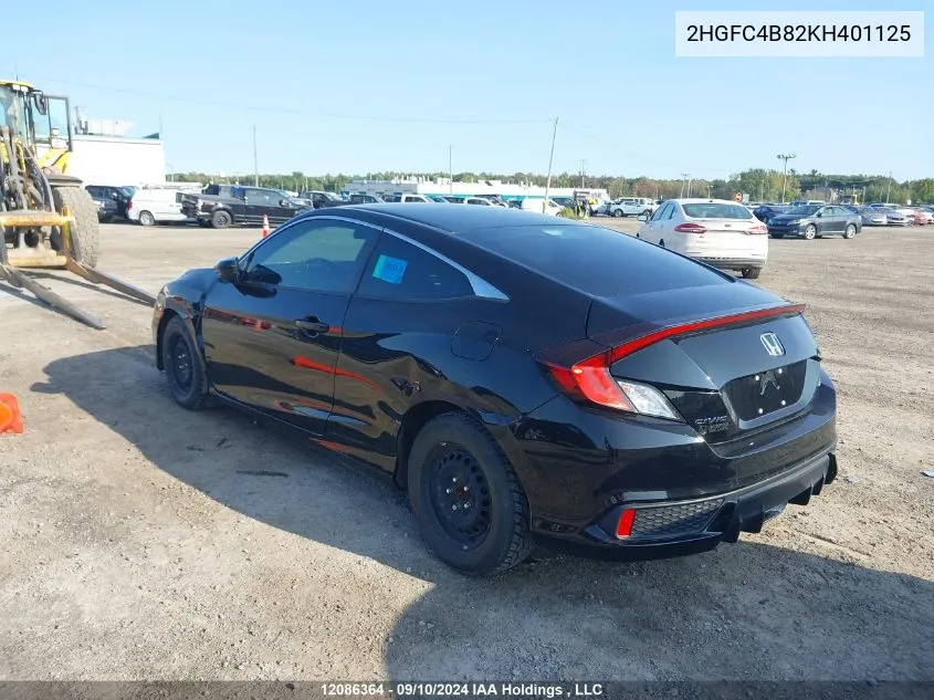 2019 Honda Civic VIN: 2HGFC4B82KH401125 Lot: 12086364