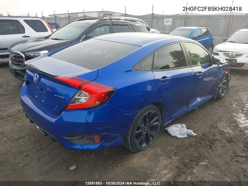 2019 Honda Civic Sedan VIN: 2HGFC2F85KH028418 Lot: 12091553