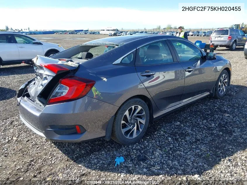 2019 Honda Civic Sedan VIN: 2HGFC2F75KH020455 Lot: 12102046