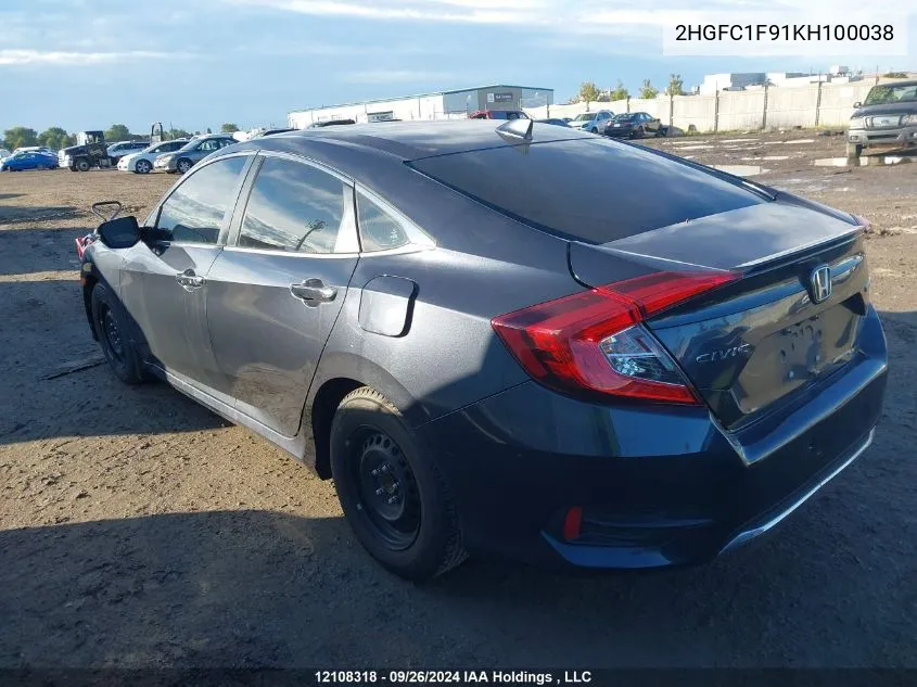 2HGFC1F91KH100038 2019 Honda Civic Sedan