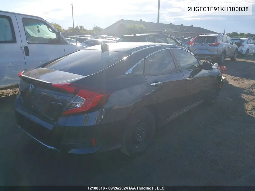 2019 Honda Civic Sedan VIN: 2HGFC1F91KH100038 Lot: 12108318