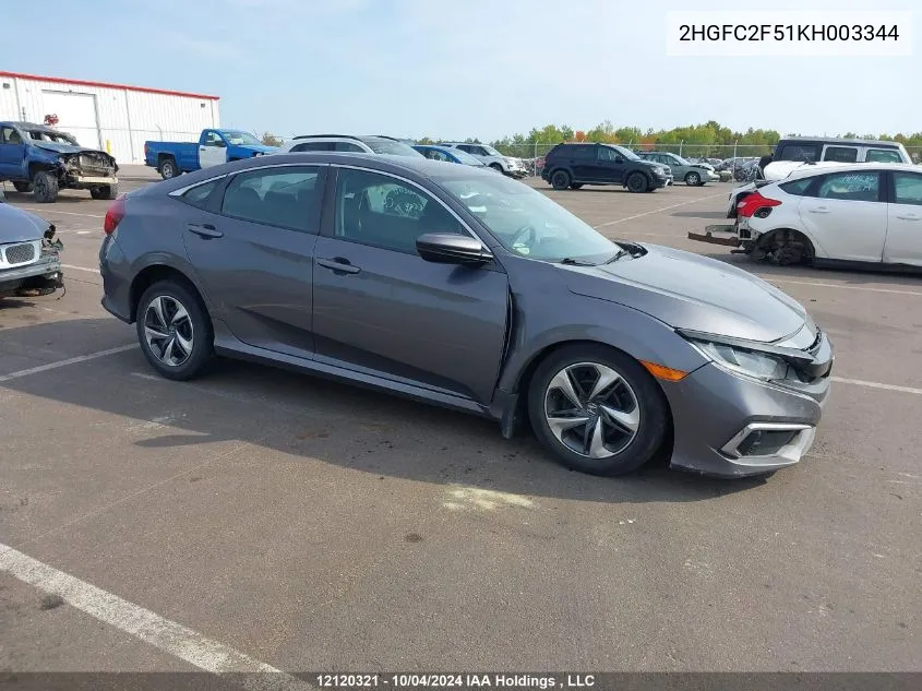 2019 Honda Civic Sedan VIN: 2HGFC2F51KH003344 Lot: 12120321