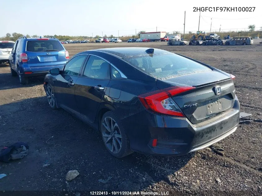 2019 Honda Civic Sedan VIN: 2HGFC1F97KH100027 Lot: 12122413