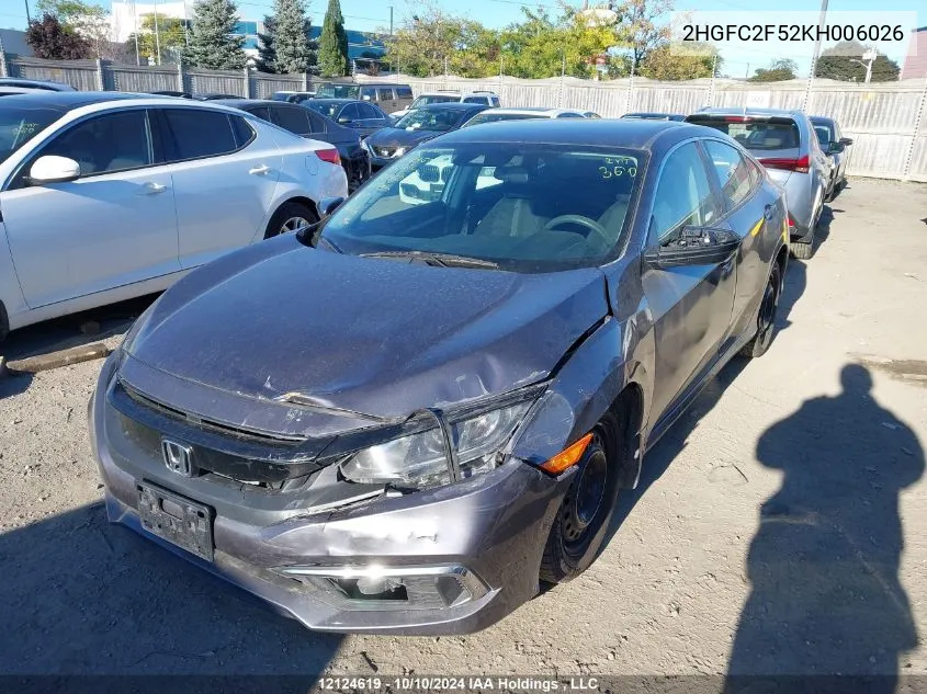 2019 Honda Civic Sedan VIN: 2HGFC2F52KH006026 Lot: 12124619