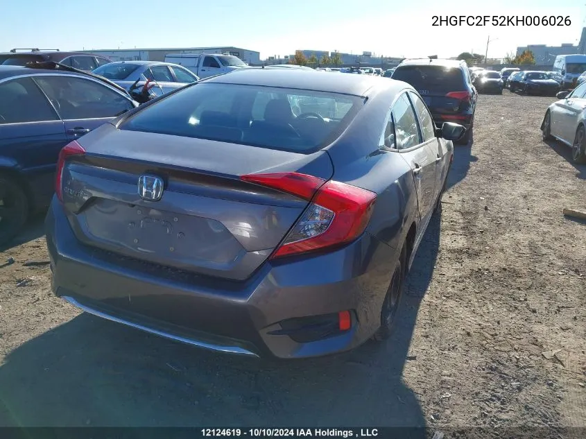 2019 Honda Civic Sedan VIN: 2HGFC2F52KH006026 Lot: 12124619