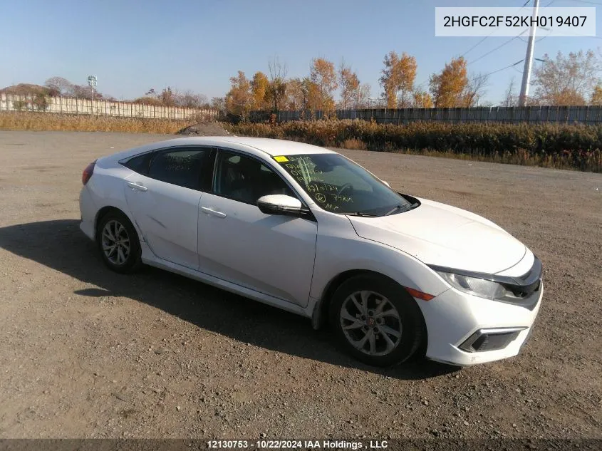 2019 Honda Civic Sedan VIN: 2HGFC2F52KH019407 Lot: 12130753