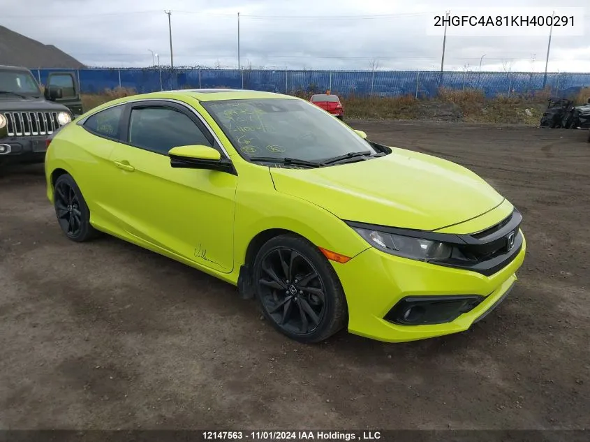 2019 Honda Civic Sport VIN: 2HGFC4A81KH400291 Lot: 12147563