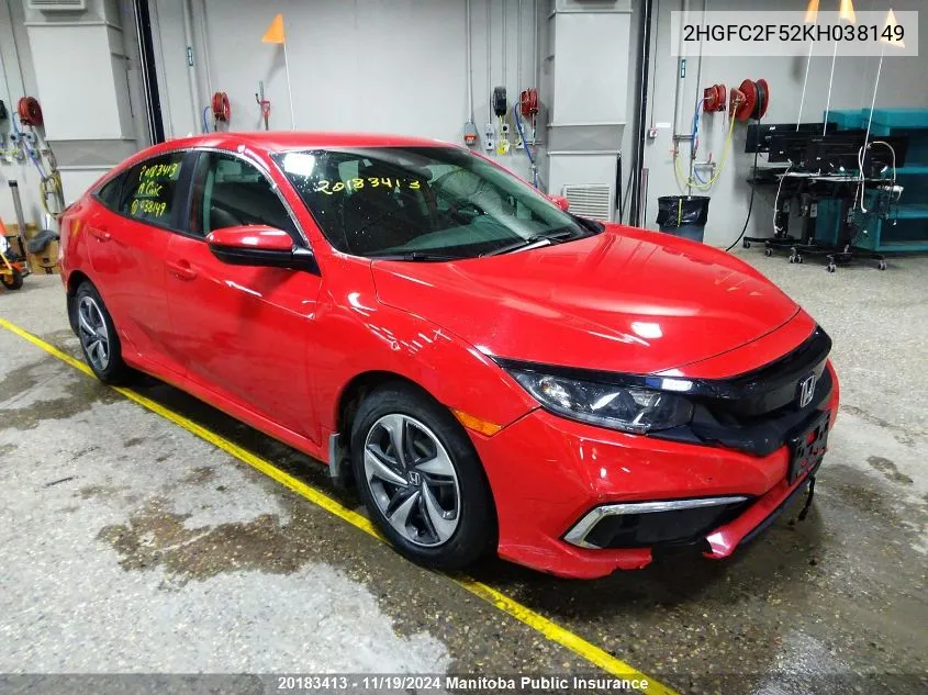 2019 Honda Civic Lx VIN: 2HGFC2F52KH038149 Lot: 20183413