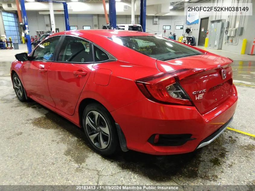 2019 Honda Civic Lx VIN: 2HGFC2F52KH038149 Lot: 20183413