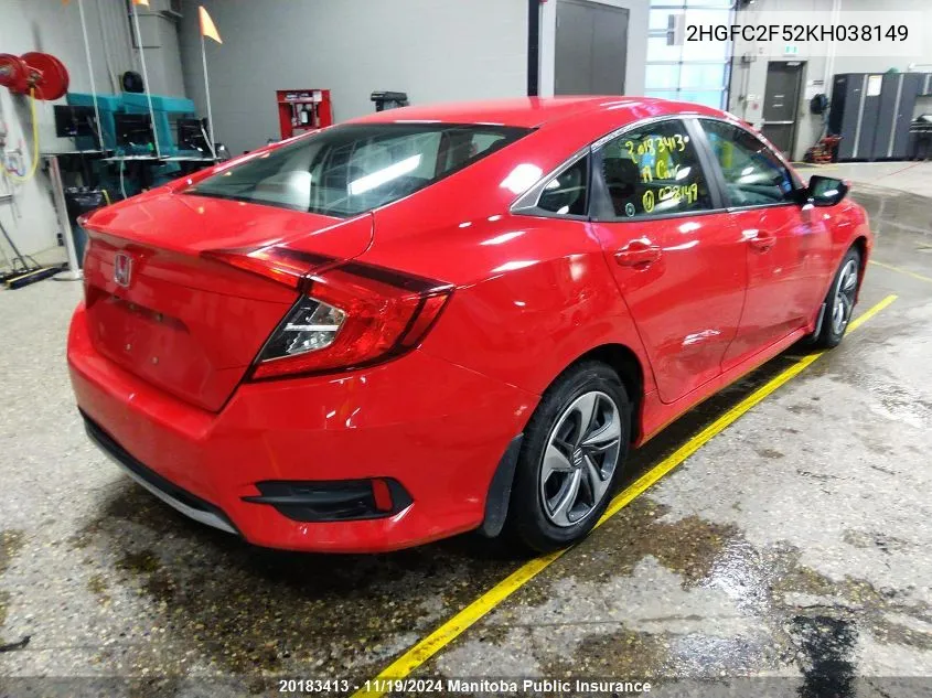 2019 Honda Civic Lx VIN: 2HGFC2F52KH038149 Lot: 20183413