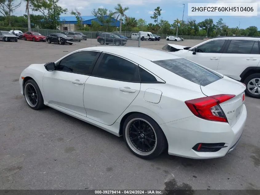 2HGFC2F60KH510406 2019 Honda Civic Lx