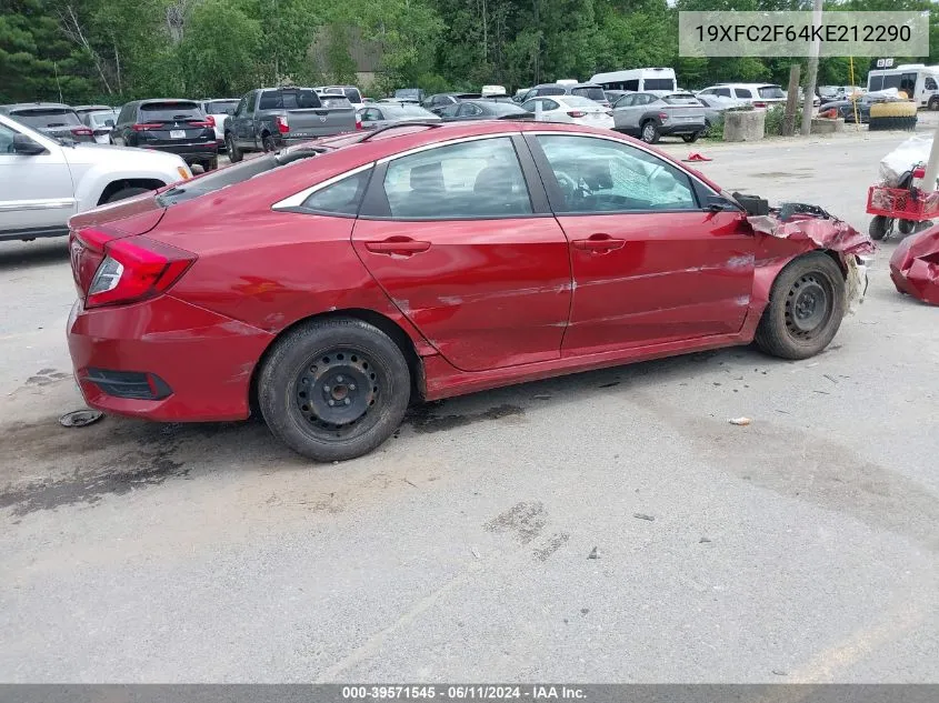 2019 Honda Civic Lx VIN: 19XFC2F64KE212290 Lot: 39571545