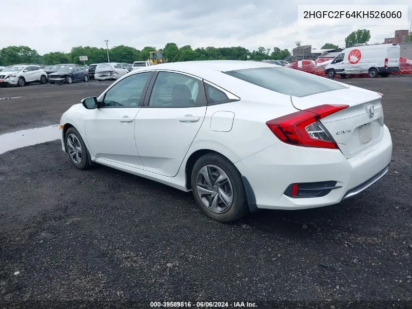 2019 Honda Civic Lx VIN: 2HGFC2F64KH526060 Lot: 39589816