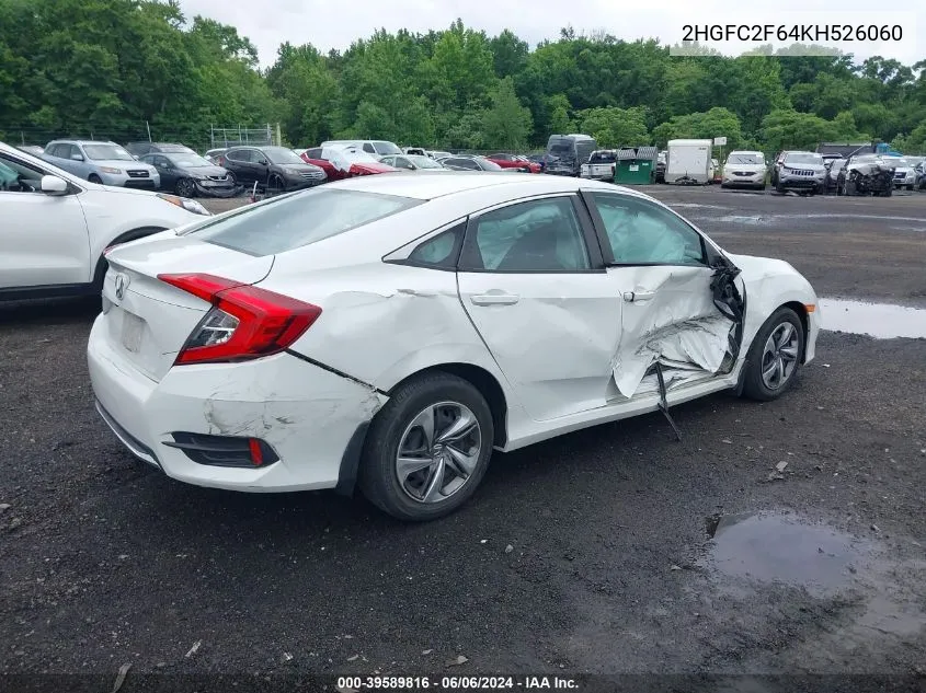 2019 Honda Civic Lx VIN: 2HGFC2F64KH526060 Lot: 39589816