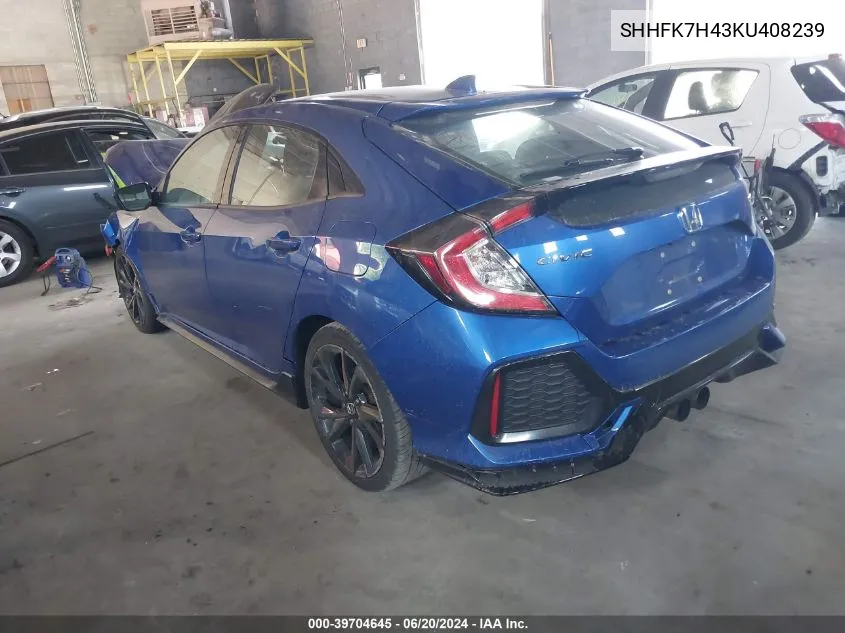 2019 Honda Civic Sport VIN: SHHFK7H43KU408239 Lot: 39704645