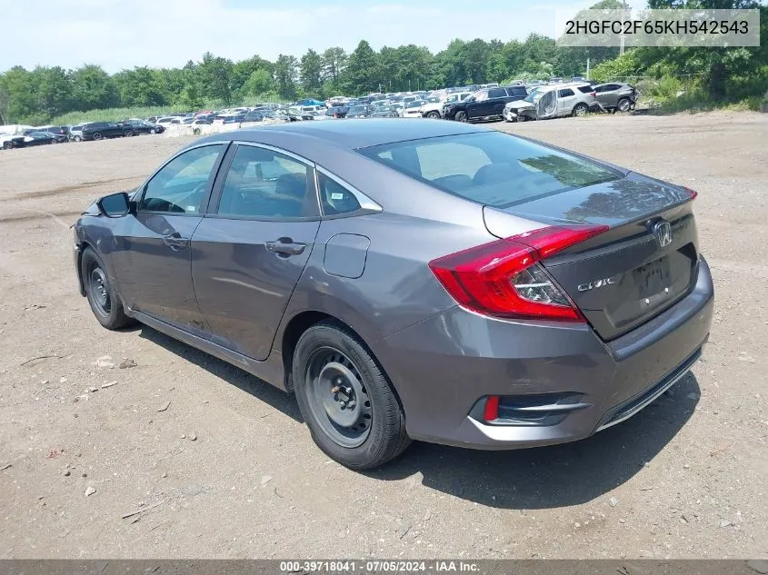 2019 Honda Civic Lx VIN: 2HGFC2F65KH542543 Lot: 39718041