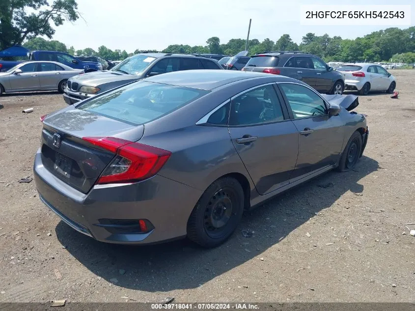 2019 Honda Civic Lx VIN: 2HGFC2F65KH542543 Lot: 39718041