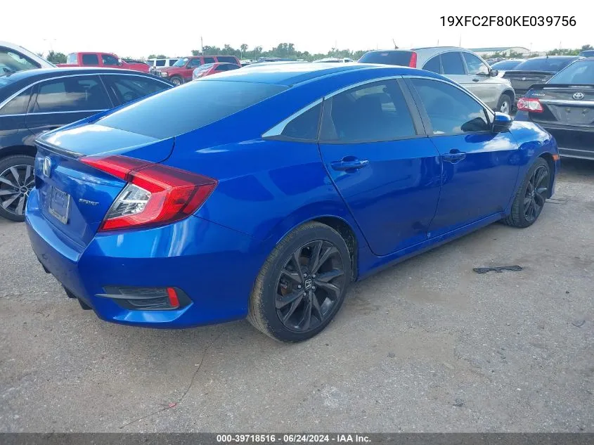 2019 Honda Civic Sport VIN: 19XFC2F80KE039756 Lot: 39718516