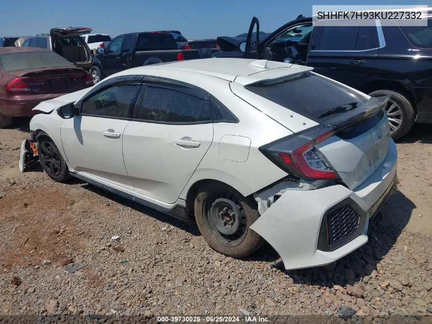 2019 Honda Civic Sport Touring VIN: SHHFK7H93KU227332 Lot: 39730025