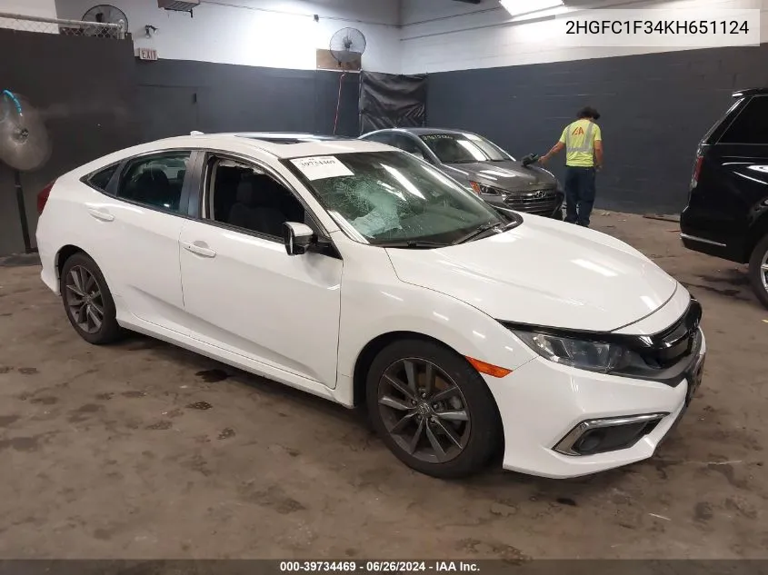 2HGFC1F34KH651124 2019 Honda Civic Ex