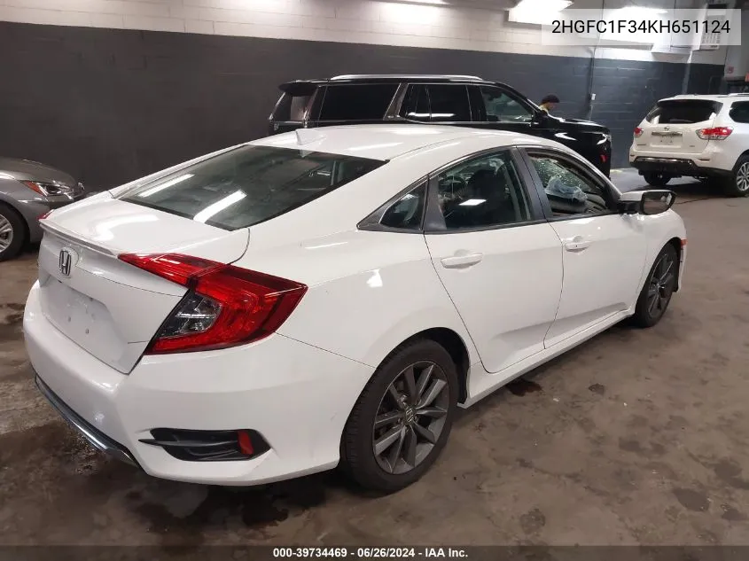 2019 Honda Civic Ex VIN: 2HGFC1F34KH651124 Lot: 39734469