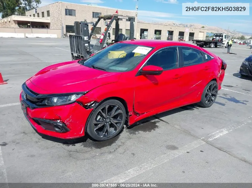 2HGFC2F82KH503829 2019 Honda Civic Sport