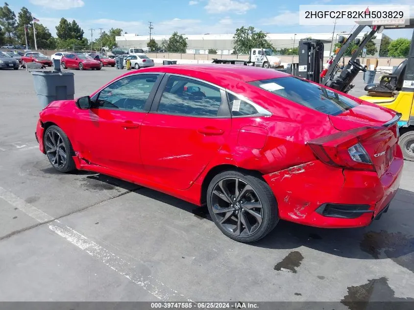 2HGFC2F82KH503829 2019 Honda Civic Sport