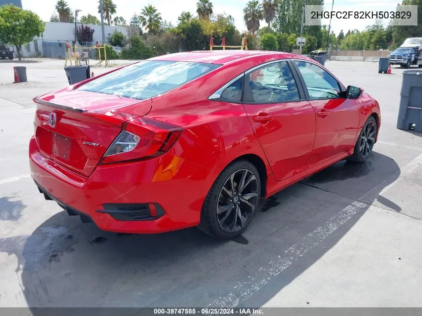 2HGFC2F82KH503829 2019 Honda Civic Sport