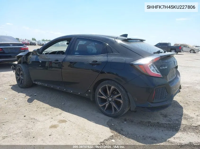 2019 Honda Civic Sport VIN: SHHFK7H45KU227806 Lot: 39757522