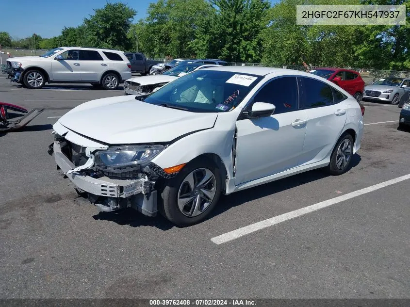 2019 Honda Civic Lx VIN: 2HGFC2F67KH547937 Lot: 39762408