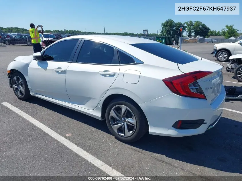 2019 Honda Civic Lx VIN: 2HGFC2F67KH547937 Lot: 39762408