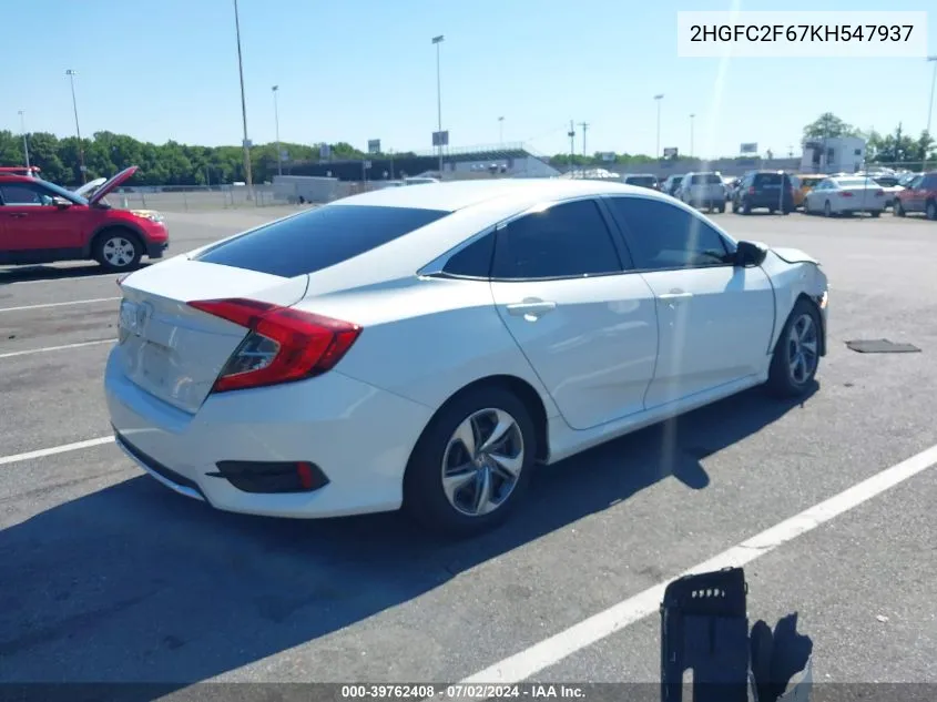 2019 Honda Civic Lx VIN: 2HGFC2F67KH547937 Lot: 39762408