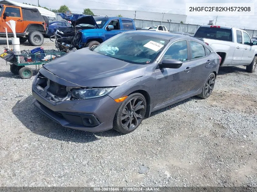 2019 Honda Civic Sport VIN: 2HGFC2F82KH572908 Lot: 39815646