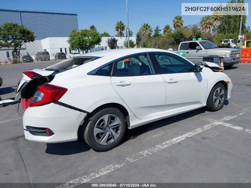 2019 Honda Civic Lx VIN: 2HGFC2F60KH519624 Lot: 39830540