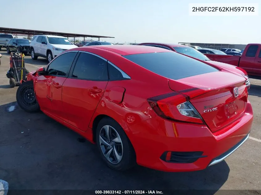 2HGFC2F62KH597192 2019 Honda Civic Lx