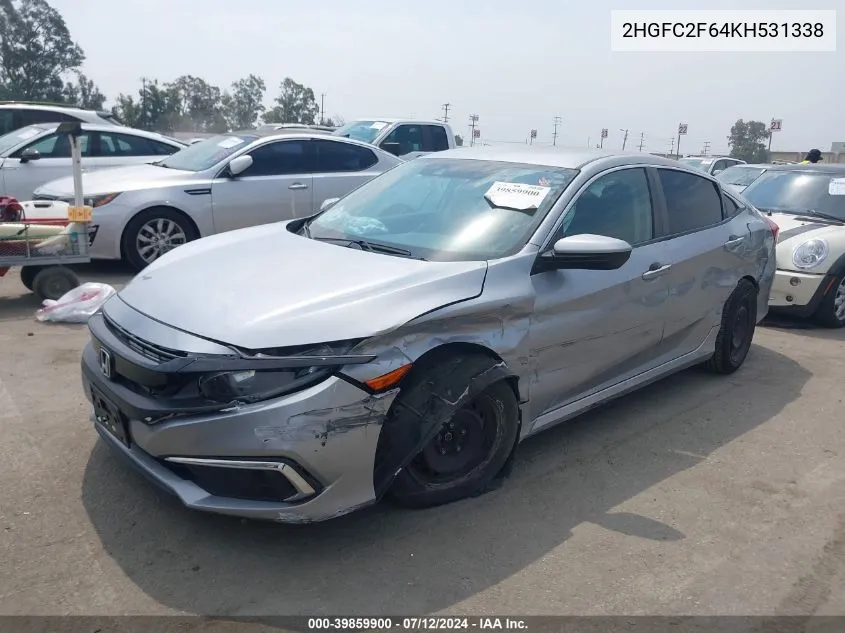 2019 Honda Civic Lx VIN: 2HGFC2F64KH531338 Lot: 39859900