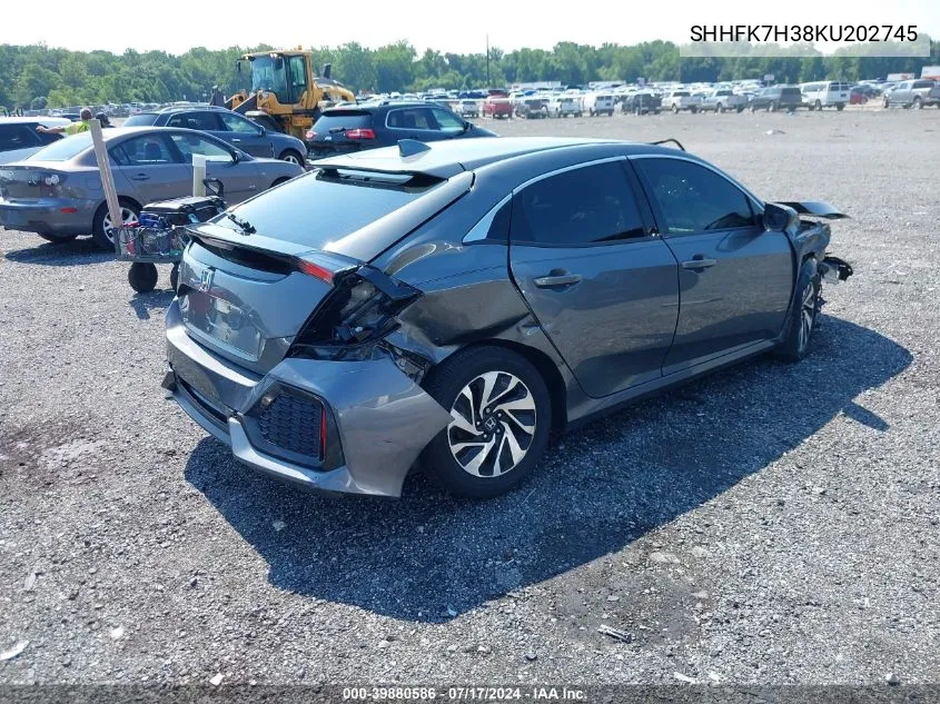 2019 Honda Civic Lx VIN: SHHFK7H38KU202745 Lot: 39880586