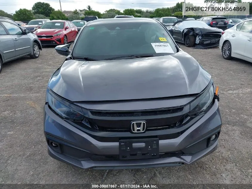 2019 Honda Civic Sport VIN: 2HGFC2F80KH564869 Lot: 39887867